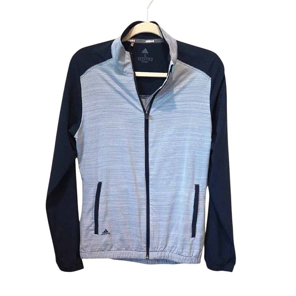 Adidas Golf Jacket Full Zip Small S Blue Gray Windbreaker Athletic Activewear